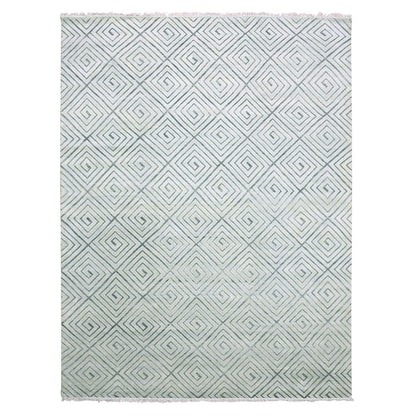 Modern and Contemporary Silk Hand Knotted Rug Ivory No Border 9.0X12.1 -O075200