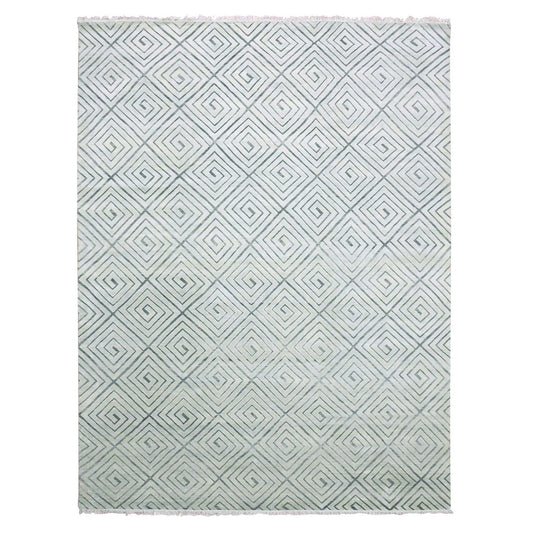 Modern and Contemporary Silk Hand Knotted Rug Ivory No Border 9.0X12.1 -O075200