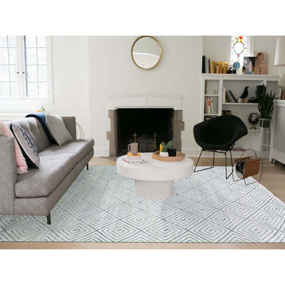 Modern and Contemporary Silk Hand Knotted Rug Ivory No Border 9.0X12.1 -O075200