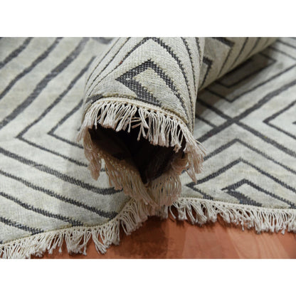 Modern and Contemporary Silk Hand Knotted Rug Ivory No Border 9.0X12.1 -O075200