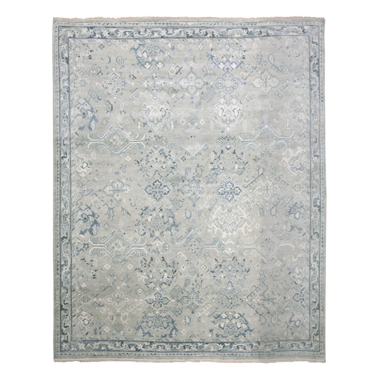 Gray 8'2" x 9'10" Oushak And Peshawar Hand knotted Wool Rug - Sku: O075206