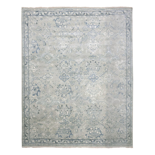 Oushak And Peshawar Wool Hand Knotted Rug Grey Gray 8.2X9.10 -O075206
