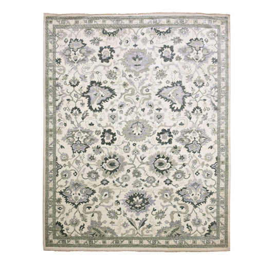 Oushak And Peshawar Wool Hand Knotted Rug Ivory Ivory 8.2X10.5 -O075207