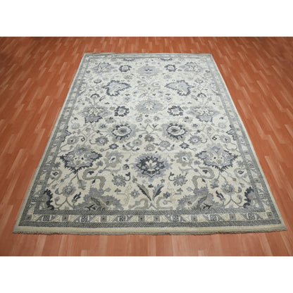Oushak And Peshawar Wool Hand Knotted Rug Ivory Ivory 8.2X10.5 -O075207