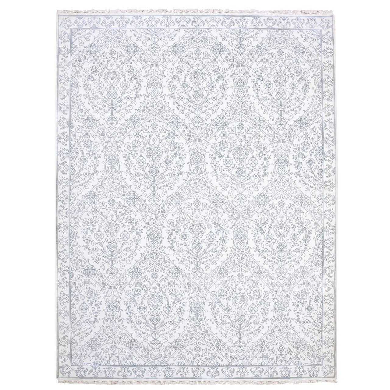 Ivory 9'4" x 11'9" Transitional Cotton Hand knotted Wool Rug - Sku: O075214