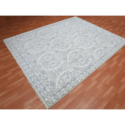 Transitional Cotton Hand Knotted Rug Ivory Ivory 9.4X11.9 -O075214