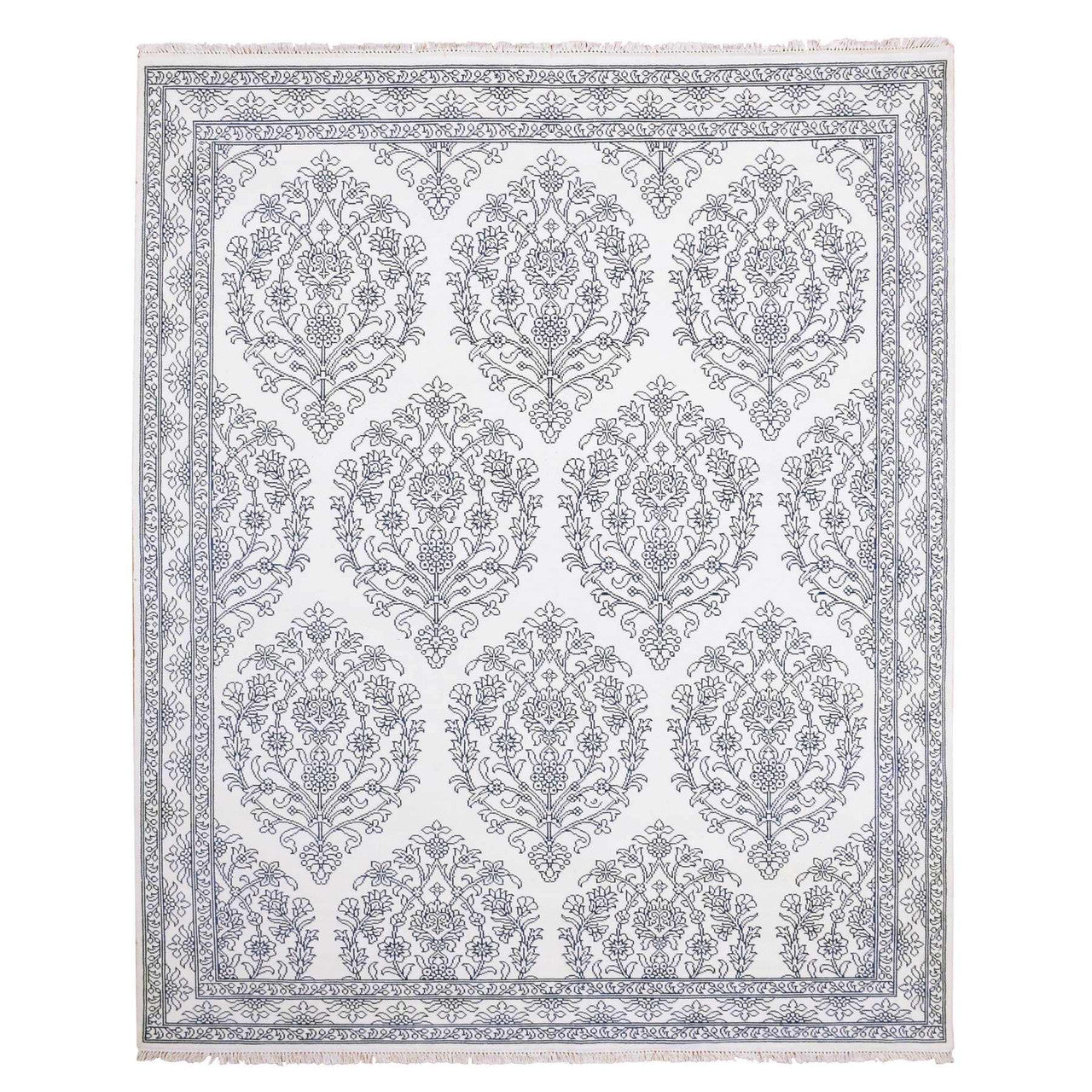 Ivory 8'0" x 9'9" Transitional Cotton Hand knotted Wool Rug - Sku: O075215