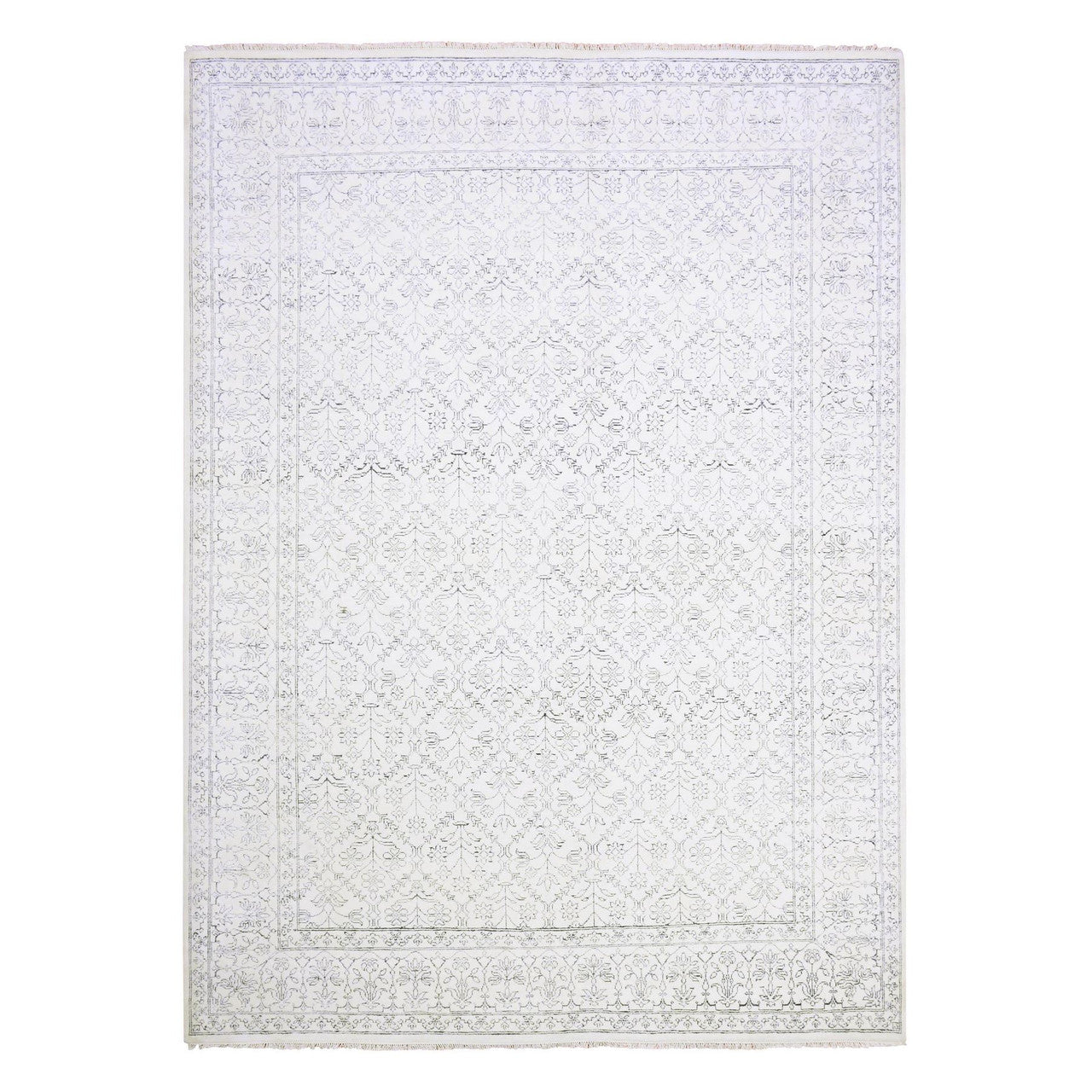 Ivory 9'1" x 11'10" Transitional Cotton Hand knotted Wool Rug - Sku: O075217