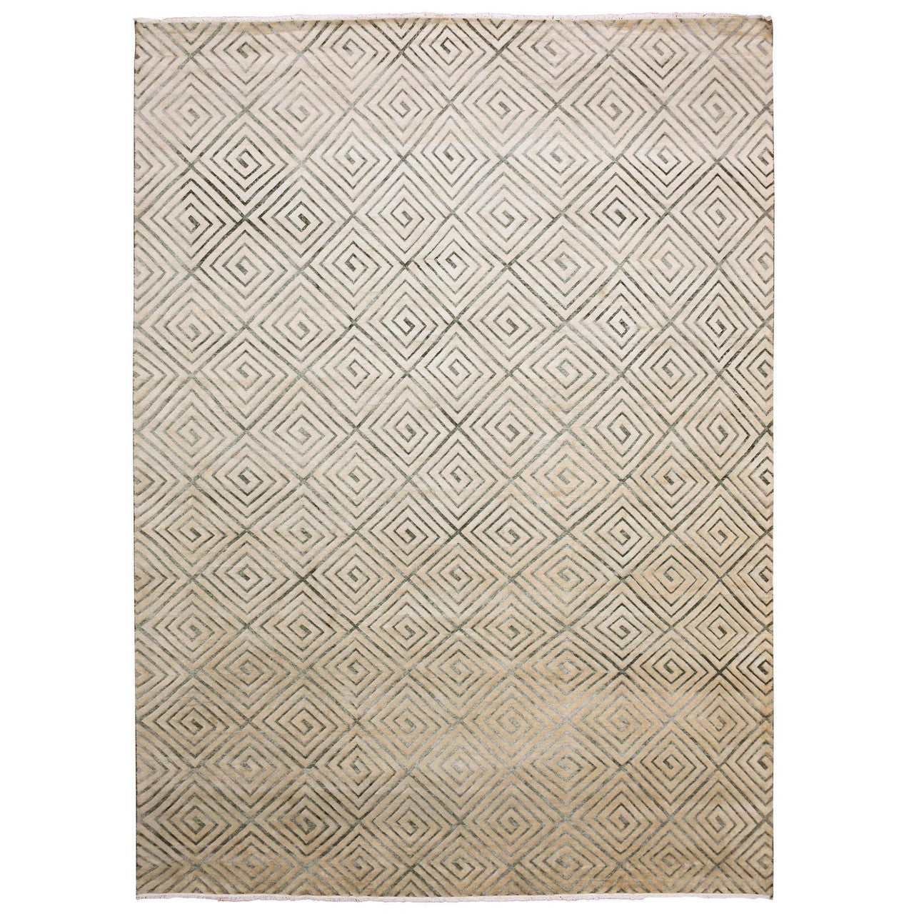 Modern and Contemporary Silk Hand Knotted Rug Ivory No Border 9.10X14.1 -O075220