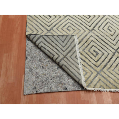 Modern and Contemporary Silk Hand Knotted Rug Ivory No Border 9.10X14.1 -O075220