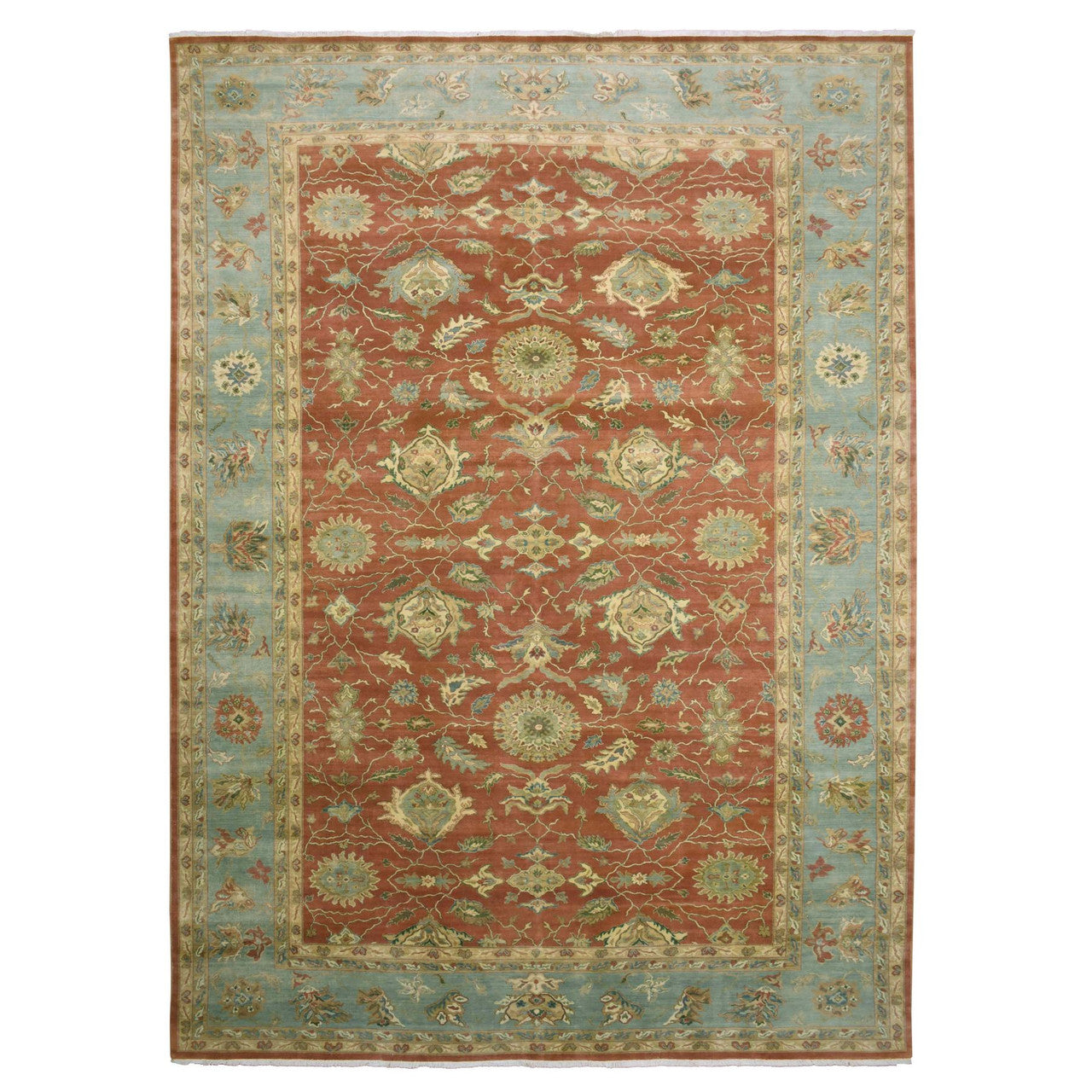 Fine Oriental Wool Hand Knotted Rug Red Blue 9.10X15.4 -O075228