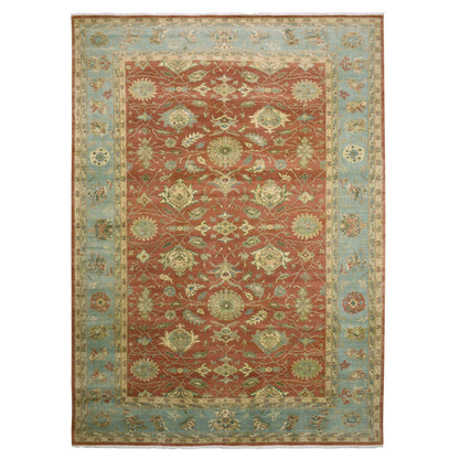 Fine Oriental Wool Hand Knotted Rug Red Blue 9.10X15.4 -O075228