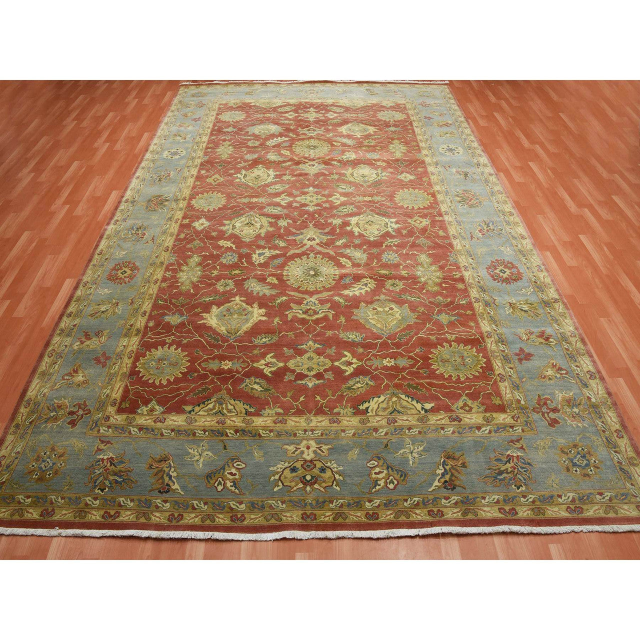 Fine Oriental Wool Hand Knotted Rug Red Blue 9.10X15.4 -O075228