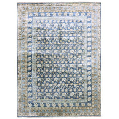 Khotan and Samarkand Silk Hand Knotted Rug Blue Denim Blue 8.9X12.0 -O075242