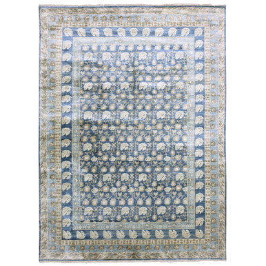 Khotan and Samarkand Silk Hand Knotted Rug Blue Denim Blue 8.9X12.0 -O075242