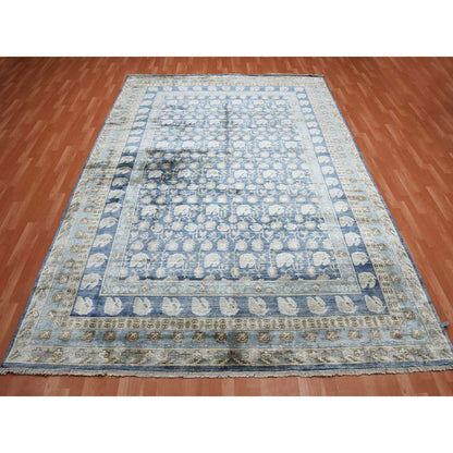 Khotan and Samarkand Silk Hand Knotted Rug Blue Denim Blue 8.9X12.0 -O075242