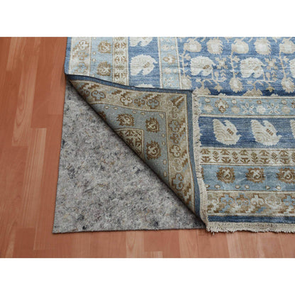 Khotan and Samarkand Silk Hand Knotted Rug Blue Denim Blue 8.9X12.0 -O075242