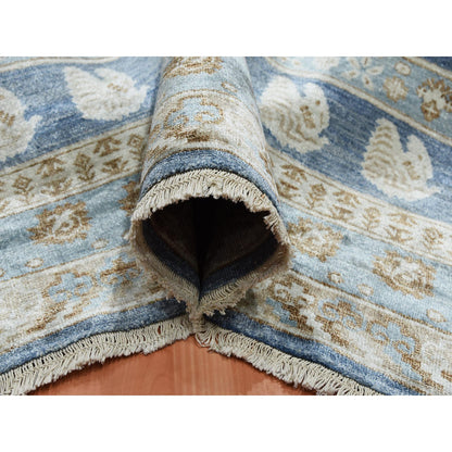 Khotan and Samarkand Silk Hand Knotted Rug Blue Denim Blue 8.9X12.0 -O075242