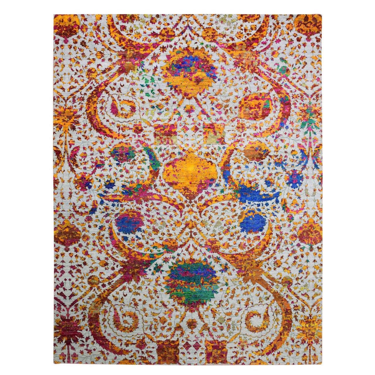 Ivory 9'0" x 12'0" Transitional Hand knotted Wool/Silk Rug - Sku: O075243