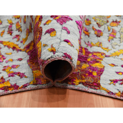 Transitional Wool & Silk Hand Knotted Rug Yellow No Border 9.0X12.0 -O075243