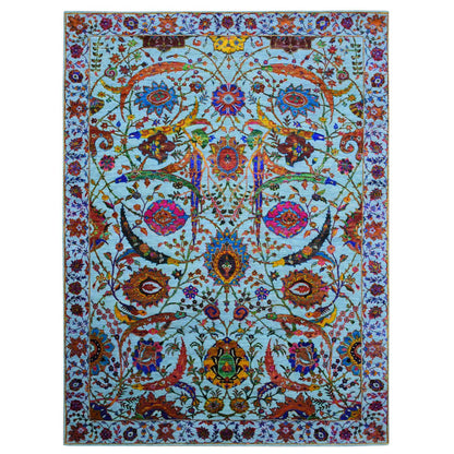 Fine Oriental Silk Hand Knotted Rug Blue Light Blue 9.0X12.2 -O075245