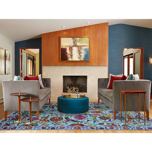 Fine Oriental Silk Hand Knotted Rug Blue Light Blue 9.0X12.2 -O075245