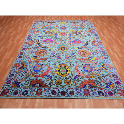 Fine Oriental Silk Hand Knotted Rug Blue Light Blue 9.0X12.2 -O075245