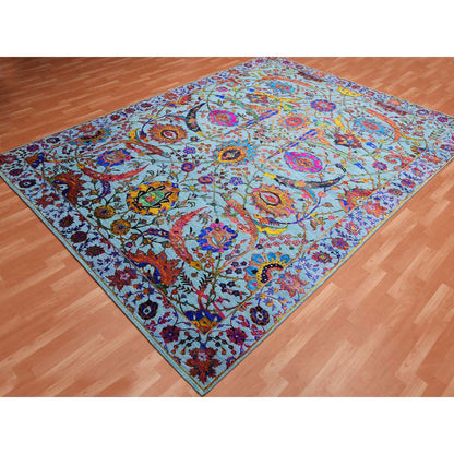 Fine Oriental Silk Hand Knotted Rug Blue Light Blue 9.0X12.2 -O075245