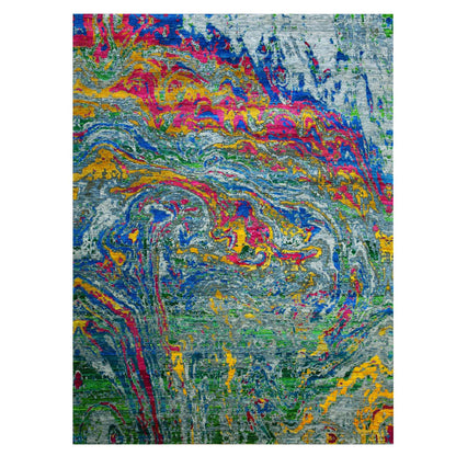 Modern and Contemporary Wool & Silk Hand Knotted Rug Grey No Border 9.0X11.9 -O075246