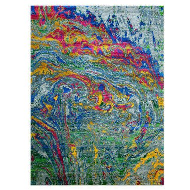 Modern and Contemporary Wool & Silk Hand Knotted Rug Grey No Border 9.0X11.9 -O075246