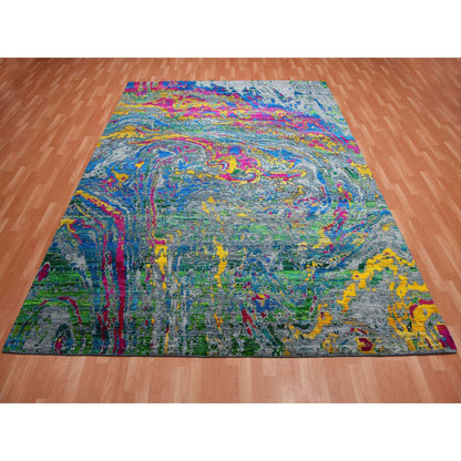 Modern and Contemporary Wool & Silk Hand Knotted Rug Grey No Border 9.0X11.9 -O075246