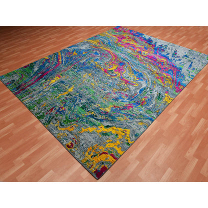 Modern and Contemporary Wool & Silk Hand Knotted Rug Grey No Border 9.0X11.9 -O075246