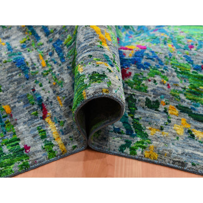 Modern and Contemporary Wool & Silk Hand Knotted Rug Grey No Border 9.0X11.9 -O075246