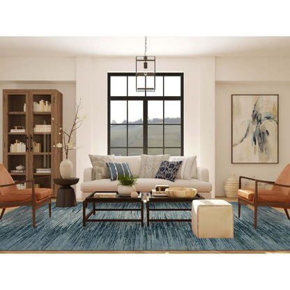 Modern and Contemporary Wool Hand Knotted Rug Blue No Border 10.1X14.1 -O075249