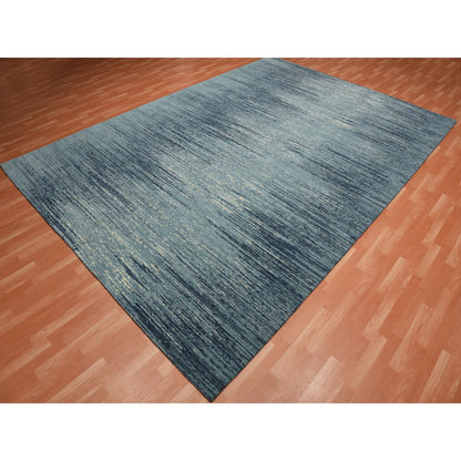 Modern and Contemporary Wool Hand Knotted Rug Blue No Border 10.1X14.1 -O075249