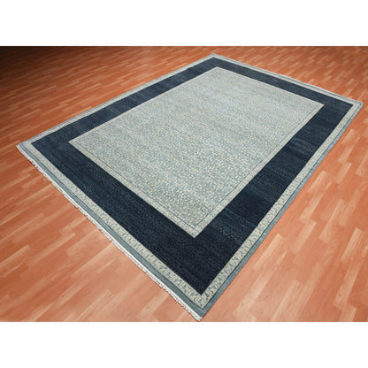 Modern and Contemporary Wool Hand Knotted Rug Blue Navy Blue 9.0X12.3 -O075253