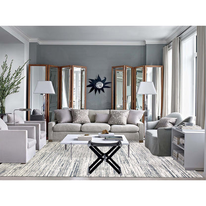 Modern and Contemporary Wool & Silk Hand Knotted Rug Ivory No Border 9.10X13.10 -O075254