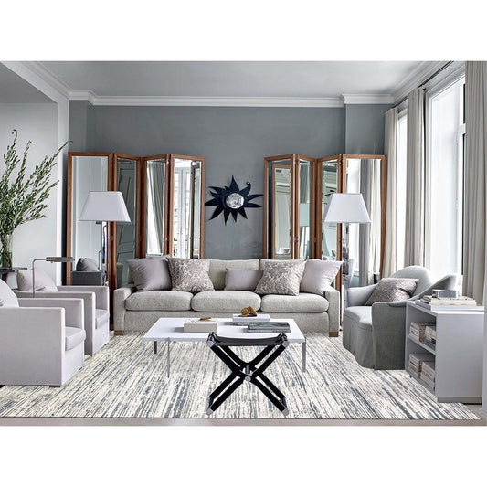 Modern and Contemporary Wool & Silk Hand Knotted Rug Ivory No Border 9.10X13.10 -O075254