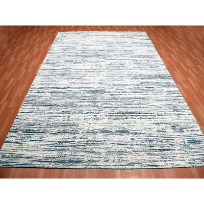 Modern and Contemporary Wool & Silk Hand Knotted Rug Ivory No Border 9.10X13.10 -O075254