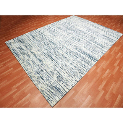 Modern and Contemporary Wool & Silk Hand Knotted Rug Ivory No Border 9.10X13.10 -O075254