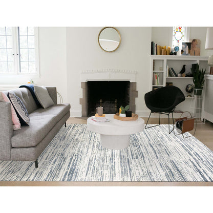 Modern and Contemporary Wool & Silk Hand Knotted Rug Ivory No Border 8.9X11.8 -O075255