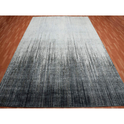 Modern and Contemporary Wool & Silk Hand Knotted Rug Grey No Border 10.0X14.0 -O075257