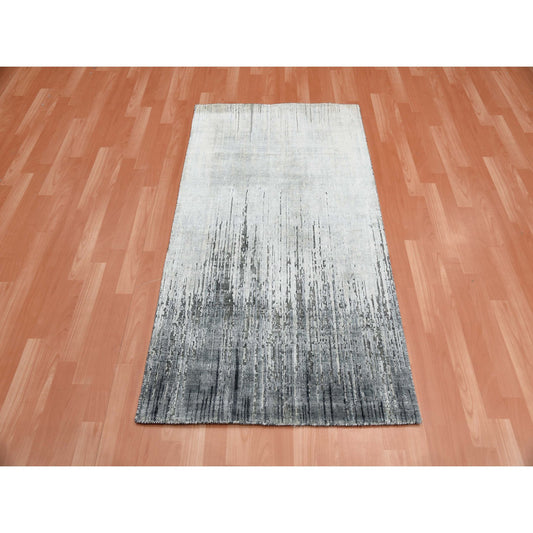 Modern and Contemporary Wool & Silk Hand Knotted Rug Grey No Border 3.0X5.3 -O075261