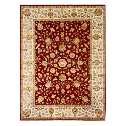 Rajasthan Wool & Silk Hand Knotted Rug Red Ivory 9.0X12.0 -O075265