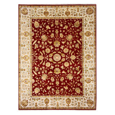 Rajasthan Wool & Silk Hand Knotted Rug Red Ivory 9.0X12.0 -O075265