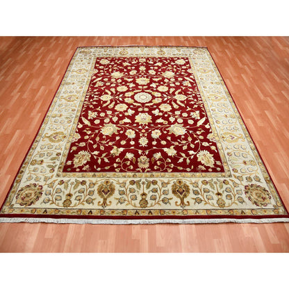 Rajasthan Wool & Silk Hand Knotted Rug Red Ivory 9.0X12.0 -O075265