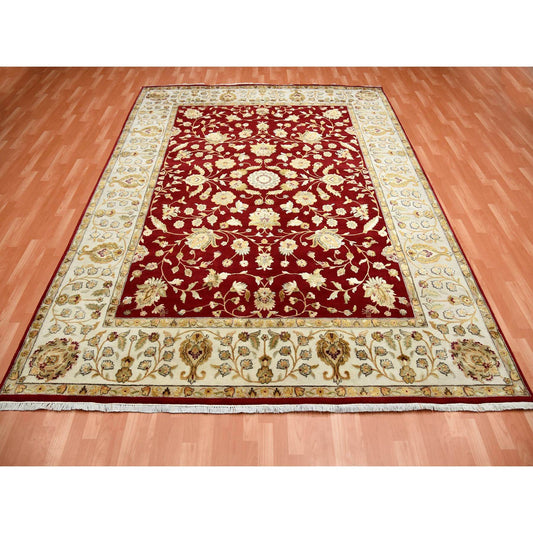 Rajasthan Wool & Silk Hand Knotted Rug Red Ivory 9.0X12.0 -O075265