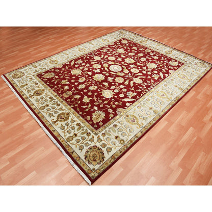 Rajasthan Wool & Silk Hand Knotted Rug Red Ivory 9.0X12.0 -O075265