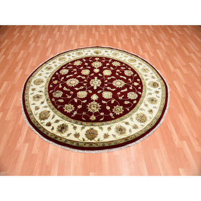 Rajasthan Wool & Silk Hand Knotted Rug Red Ivory 8.0X7.10 -O075273