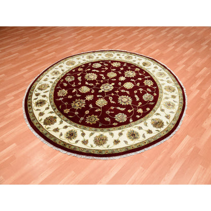 Rajasthan Wool & Silk Hand Knotted Rug Red Ivory 8.0X7.10 -O075273